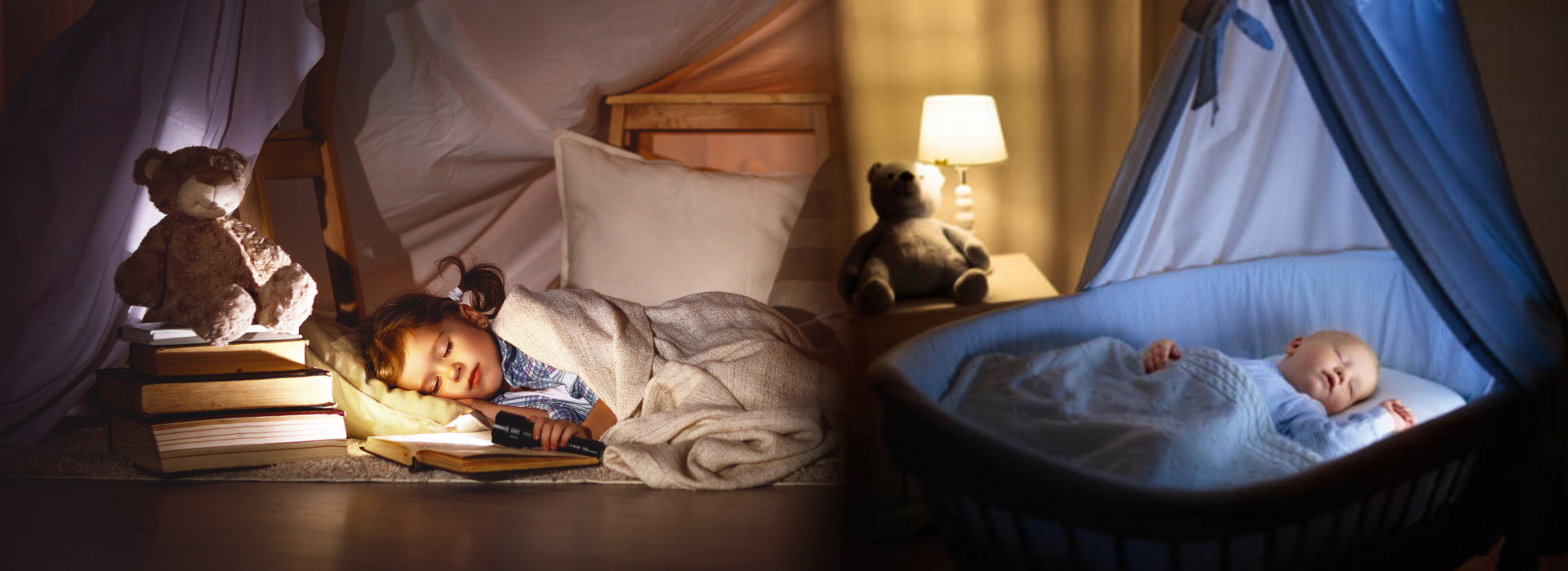 Two children sleeping in their beds